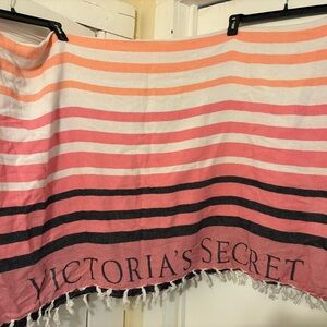 Victoria's Secret Coral, Pink & Black Striped Bohemian Beach Towel